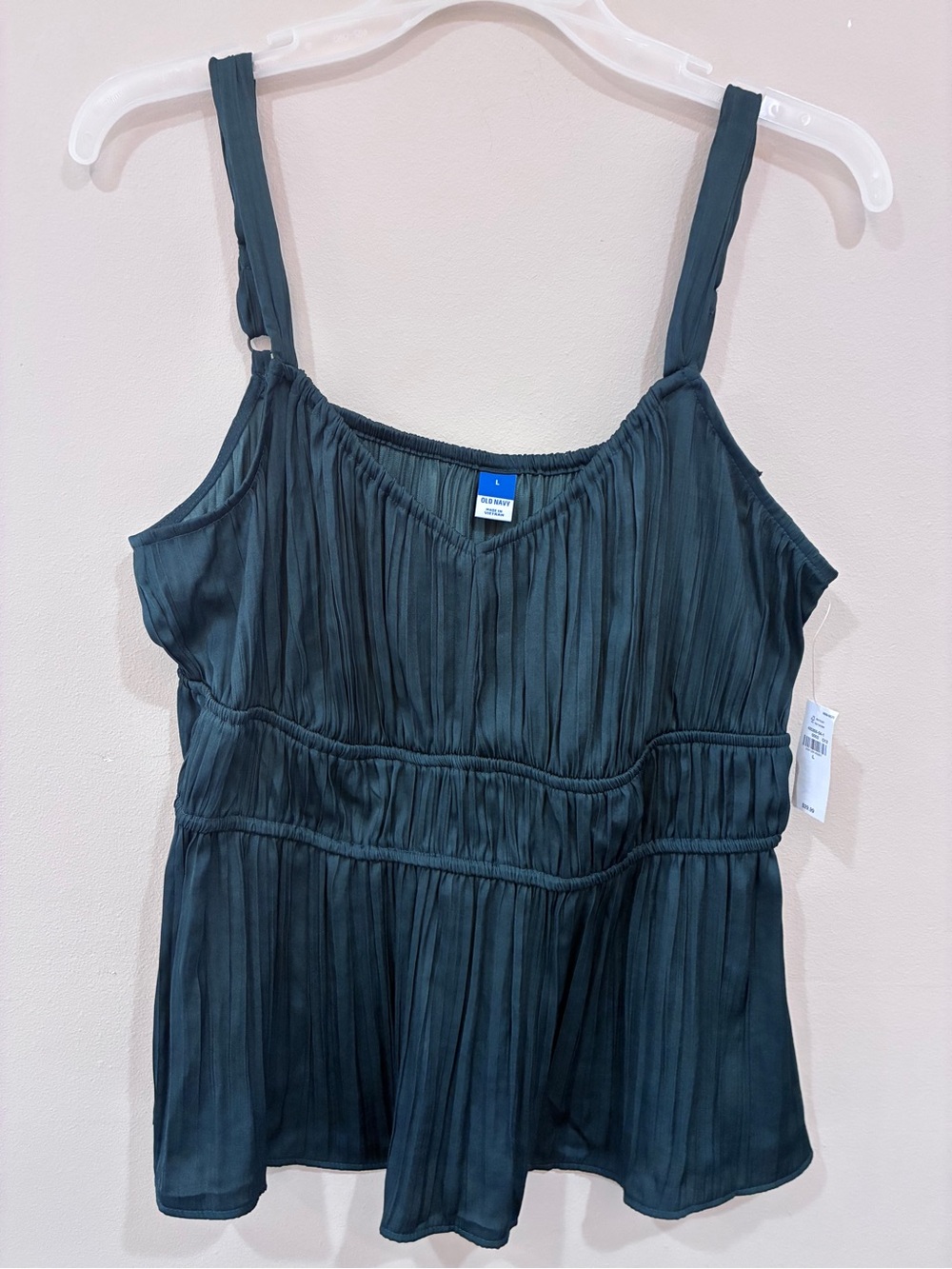 Old Navy Emerald dark Green Pleated V-Neck peplum spaghetti strap camisole Tank